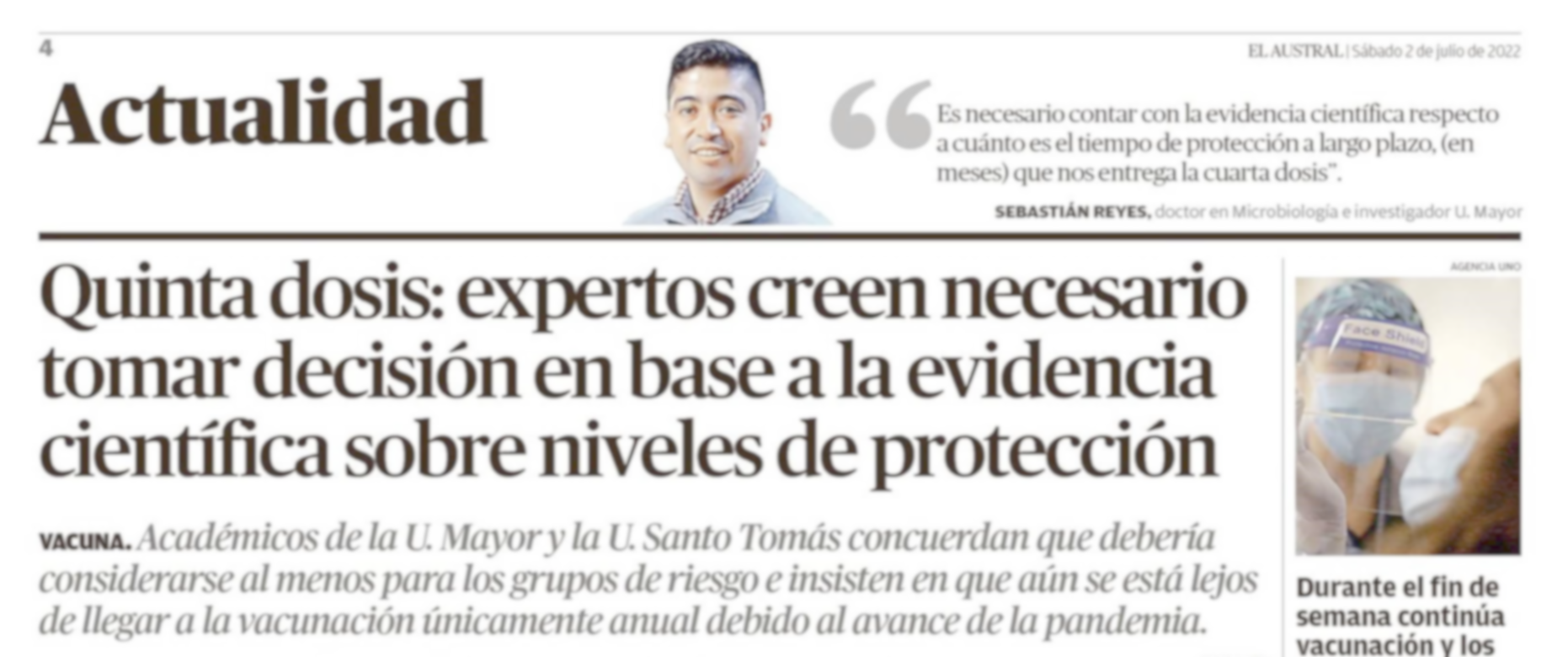 Quinta dosis: expertos creen necesario tomar decisión en base a la evidencia científica